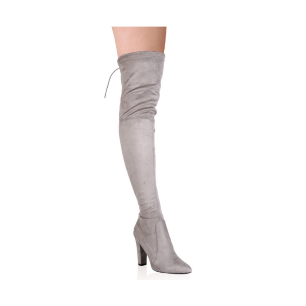 Public Desire Grey Suede Thigh High Boots